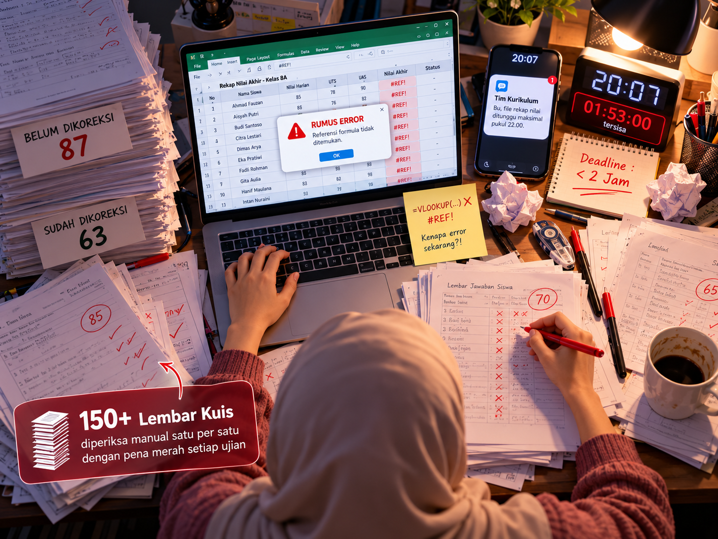 Visualisasi Masalah 05: Panik Deadline e-Rapor & Koreksi 150+ Lembar