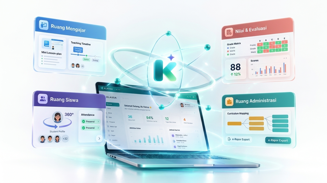KLASSA 3D Integrated Ecosystem — 4 Ruang Kerja Terpadu Guru